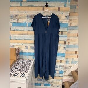 Natural Life Deep Blue V-Neck One Peace Jumpsuit